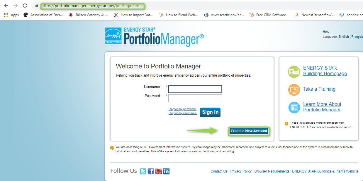 Energy Star Portfolio Manager, Create New Account