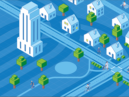 Neighborhood Direct logo - houses and neighborhoods on a blue background