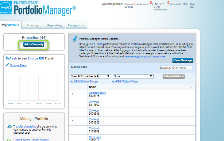 Energy Star Portfolio Manager Add a Property
