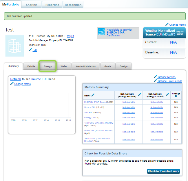 Energy Star Portfolio Manager Energy Tab