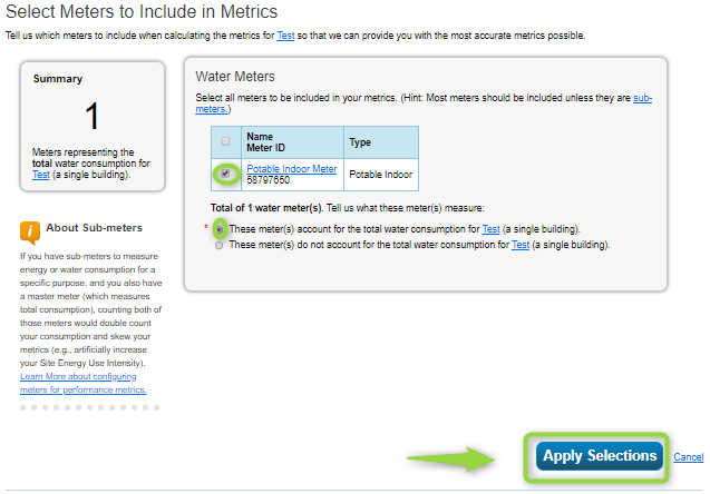 Energy Star Portfolio Manager Water Meter Selection