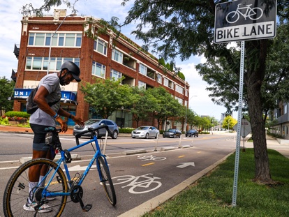 bicyclist in a bike lane