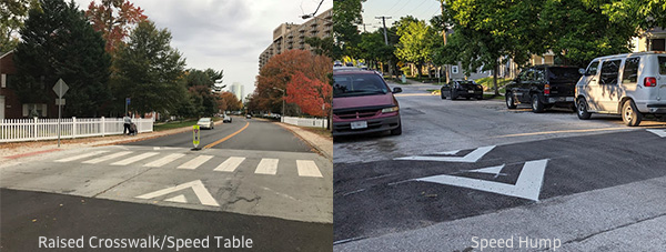 photo showing Raised Crosswalk/Speed Table vs. Speed Hump