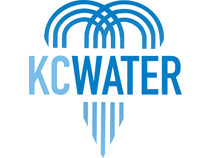 kc water logo - blue text over fountain logo