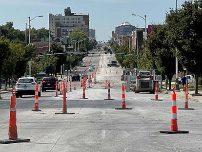 pylons on a City street being worked on