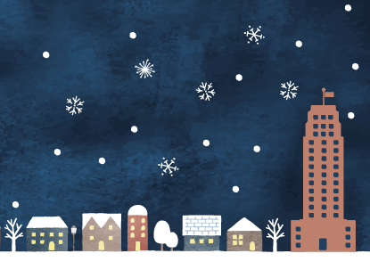 illustration of City skyline with snowflakes falling