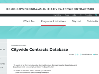 screen showing citywide contracts db